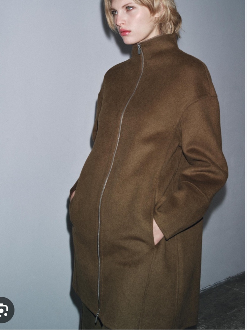 Zara NWT Wool Blend Zip Front Coat Brown XS Ref 8491/258/305